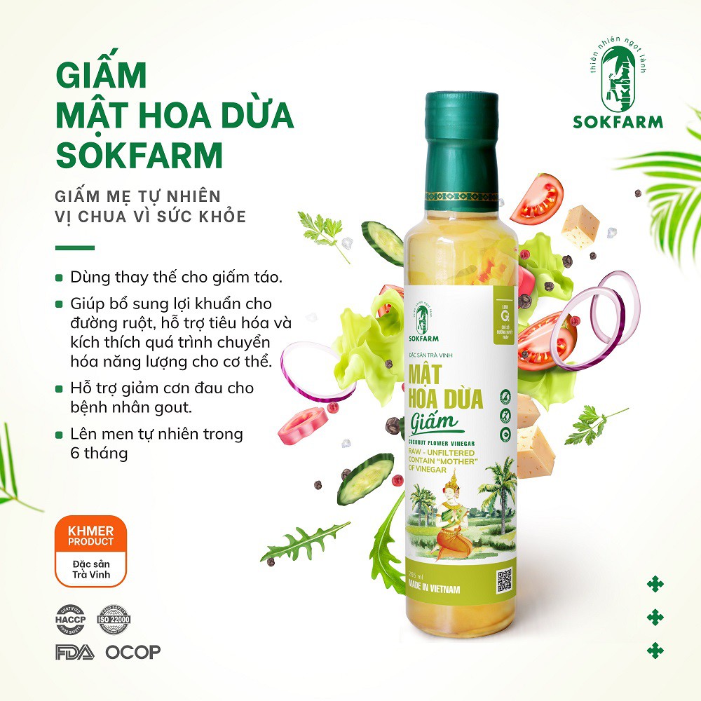 GIẤM Mật Hoa Dừa  SOKFARM -  256 ml - MEKONG HOME