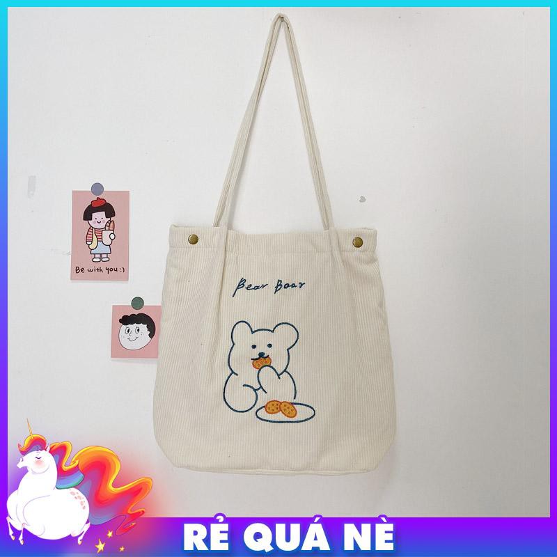 Túi Vải Nhung Hình Em Gấu Ăn Bánh Quy 2 Lớp Cực Cute P1908