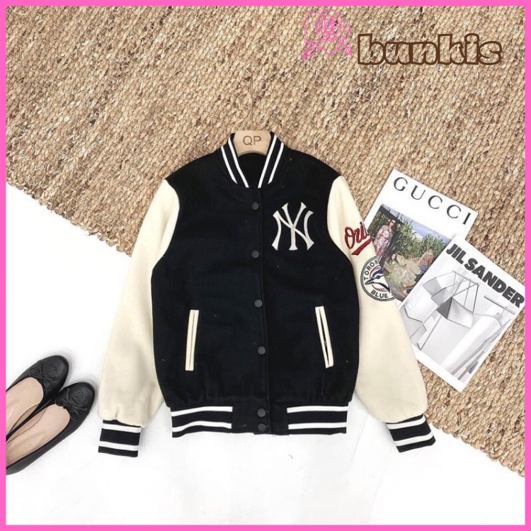 Áo Bomber NY Chất Nỉ Trong Lót Lông, Logo Thêu Cúc Bấm | BigBuy360 - bigbuy360.vn