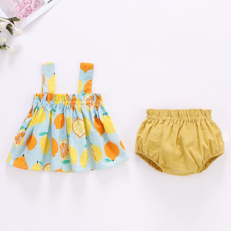 Sẵn sàng trong kho Bộ Áo Thun Không Tay + Quần Short Bằng Cotton Thời Trang Mùa Hè Dành Cho Bé Gái