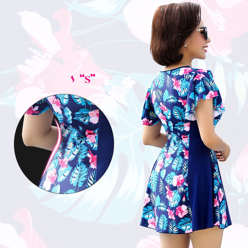 Bikini Đồ bơi đi biển váy phối hoa cho các mẹ trung niên, người lớn tuổi,