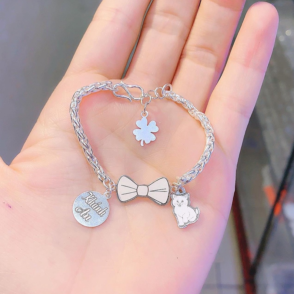 Vòng lắc bạc trẻ em PANSY hình nơ xinh xắn, khắc tên miễn phí
