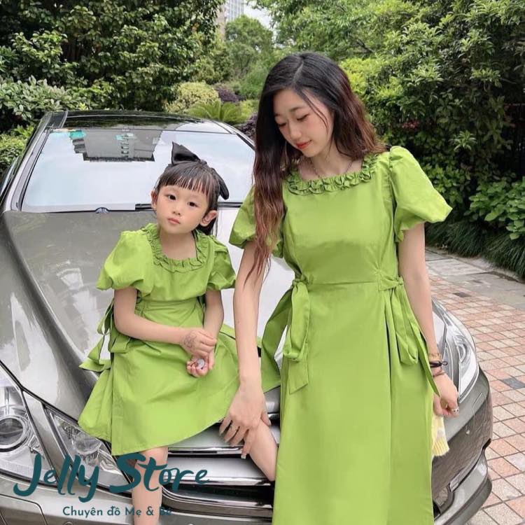 Sét đồ đôi Mẹ và bé bèo nhí Chất liệu cotton thoáng mát, thắt nơ eo, kèm ảnh thật