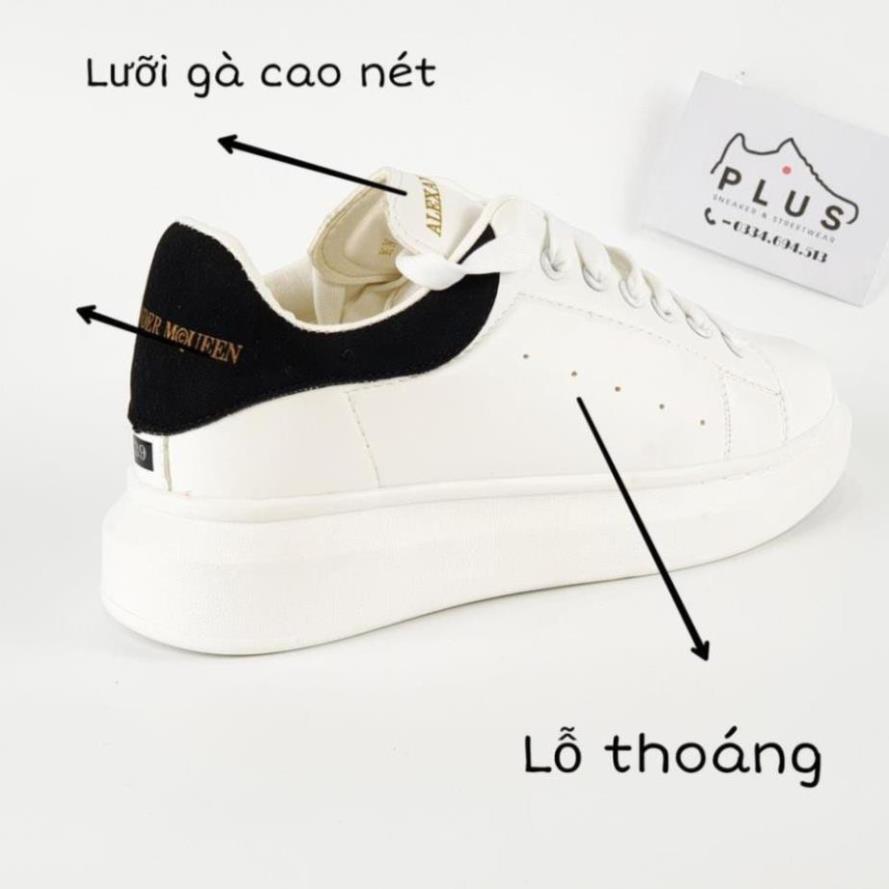 Giày thể thao sneaker 𝐌𝐂 𝐐𝐔𝐄𝐄𝐍 gót đen - thân giày da thật đế cao su đúc - cổ thấp đế cao 6cm - màu sắc trắng ax ' .,.,