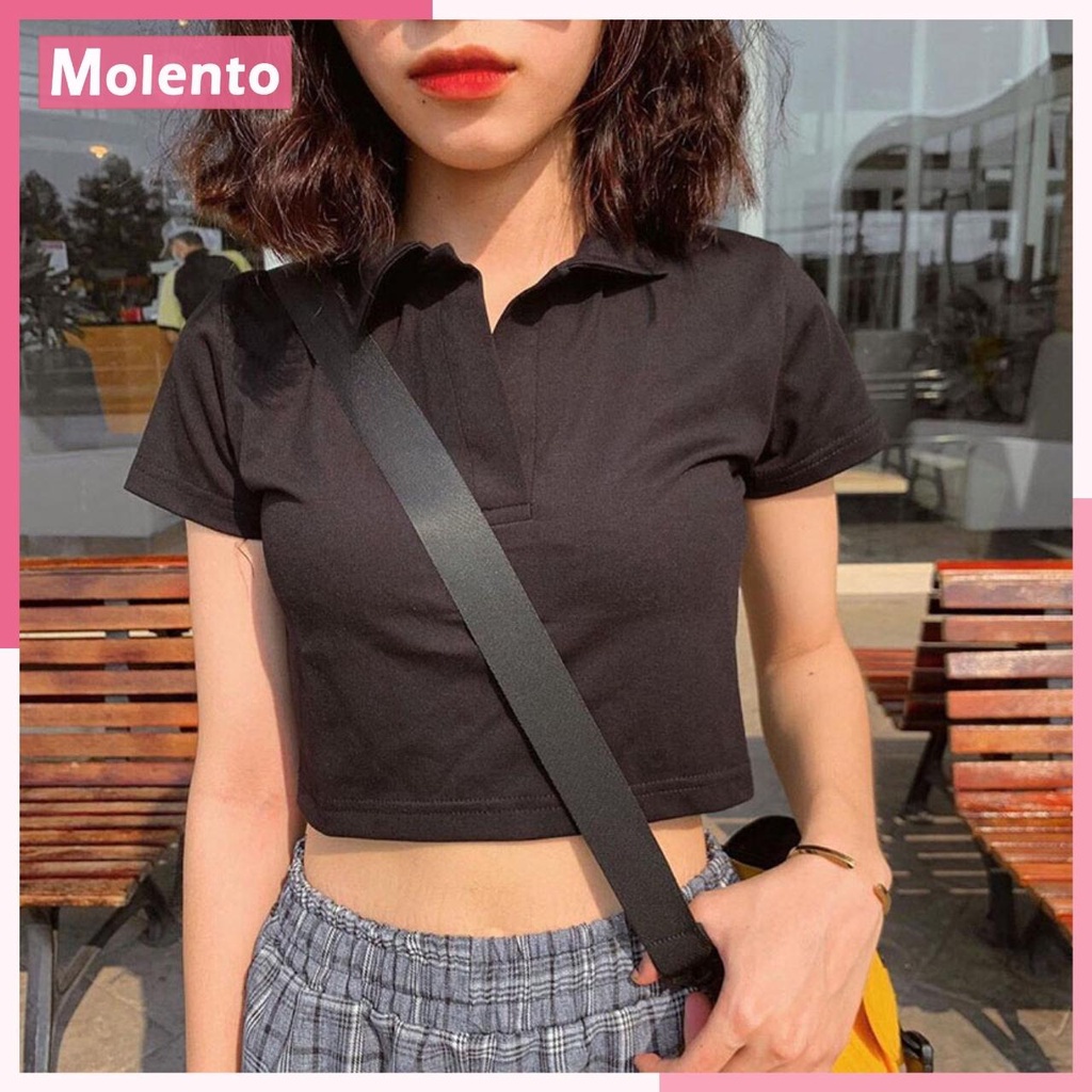 Áo Croptop Nữ Tay Ngắn Phông Cổ Bẻ Sơ Mi Polo Thun Cotton Crt Kiểu Ôm Body Ulzzang Phong Cách Hàn Quốc MOLENTO M16