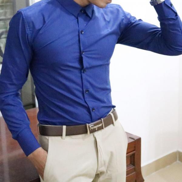 Áo Sơ mi nam Xanh Dương Cô Ban không nhăn, Sơ mi nam trơn giá rẻ