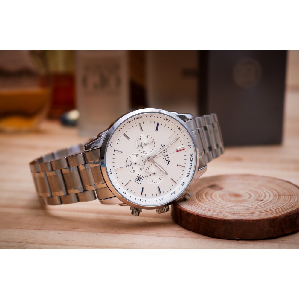 Đồng Hồ Nam JAH-133C Julius chronograph Hàn Quốc Dây Thép (M.bạc)