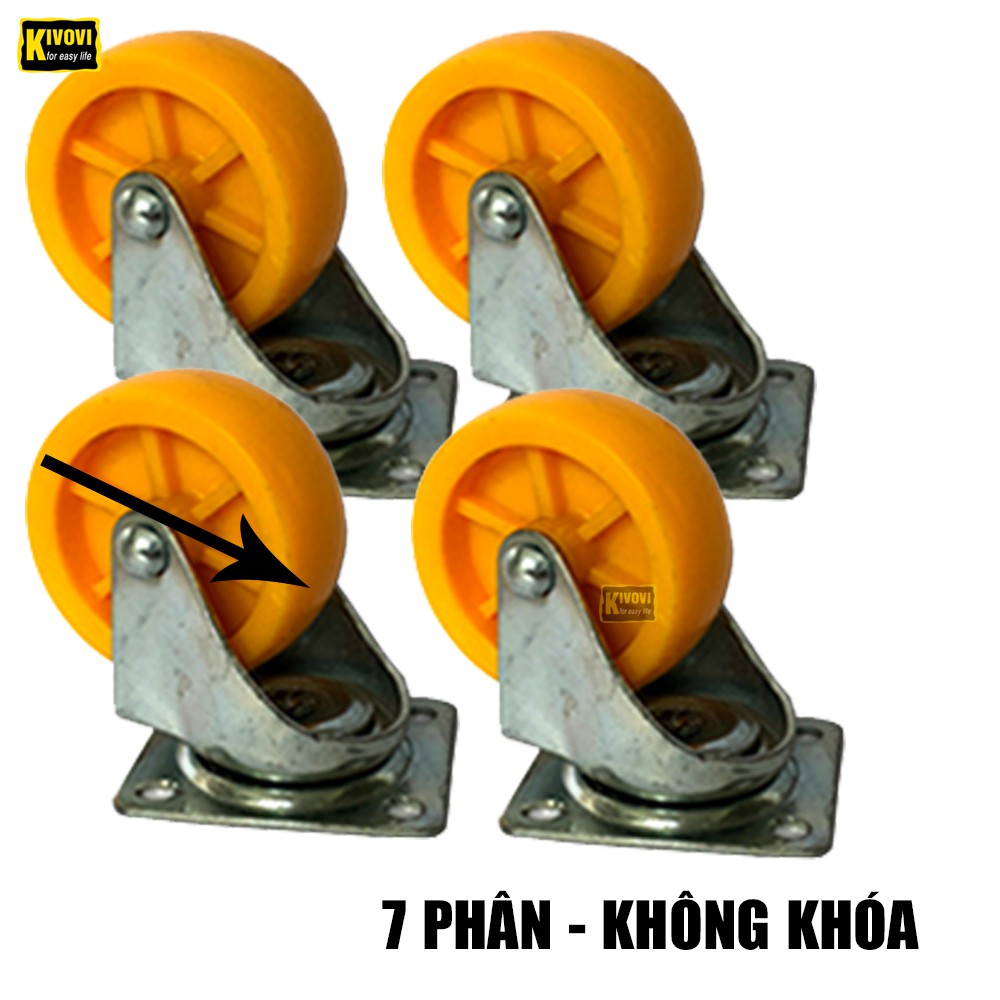 Bánh Xe Đẩy Hàng Nhựa Màu Vàng 4 Cái Nhiều Size 5P 7P Có Khóa Chịu Lực Tốt