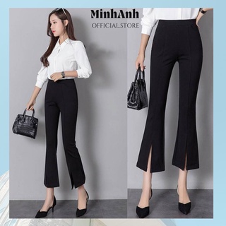 Quần ống loe cạp cao quần legging ống loe xẻ gấu công sở chất vải co giãn bốn chiều tôn dáng QOS5