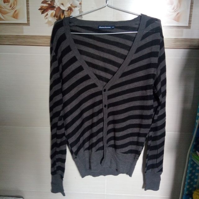 Cardigan áo khoác cổ tim sọc chéo xám đen