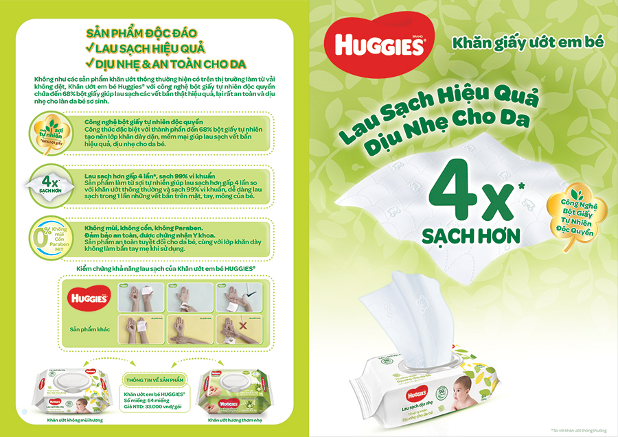 Khăn Ướt Dịu Nhẹ Cho Trẻ Sơ Sinh Huggies (64 Tờ)