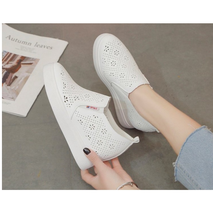 Giày slip on đế độn cắt lazer độc quyền FULLBOX, đi chơi, dạo phố, năng động, thoải mái