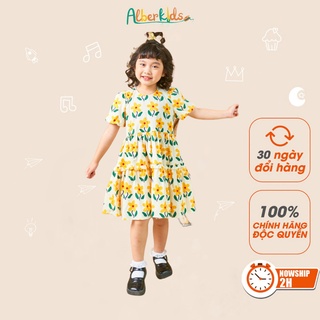 Váy bé gái ALBER vani dress hoa 2 sắc màu đỏ vàng cho trẻ em 2,3,4,5,6,7,8,9,10,11,12 tuổi [R002]