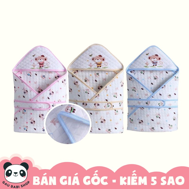 Chăn quấn ủ có đai trần bông 3 màu cho bé Momcare