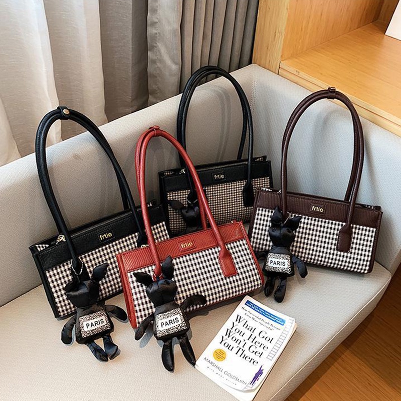 IELGY Túi Đeo Vai Họa Tiết Kẻ Sọc Phong Cách Cổ Điển Kèm Móc Treo Thời Trang Cho Nữ