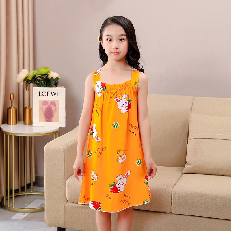 Đầm Ngủ Cotton Lụa Dáng Dài 95-175cm In Họa Tiết Hoạt Hình Kiểu Công Chúa Hàn Quốc Cho Bé Gái