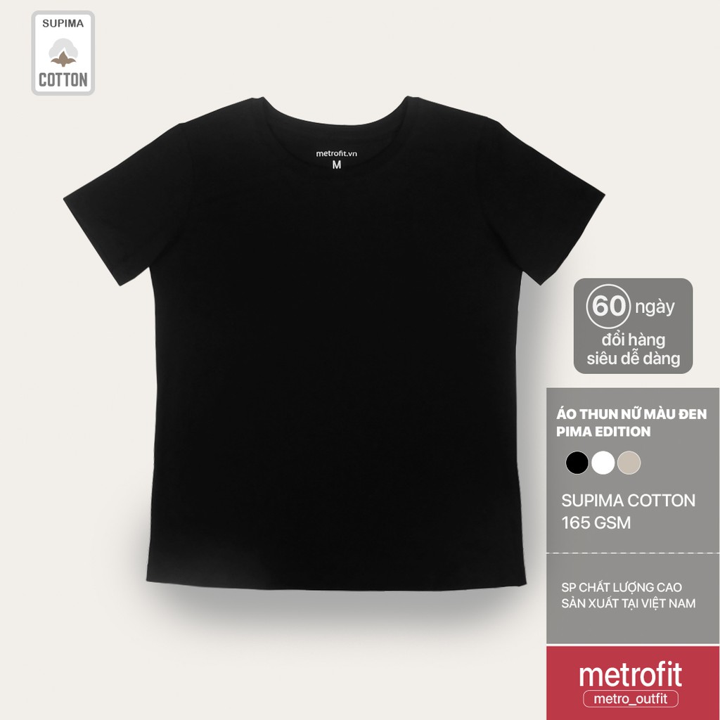 Áo Thun Nữ Đen Cotton SUPIMA Mềm Mát, Màu Trơn, Co Giãn, Phông Form Ôm Nhẹ Tập Gym Thể Thao Mặc Nhà Đi Làm METROFIT | BigBuy360 - bigbuy360.vn