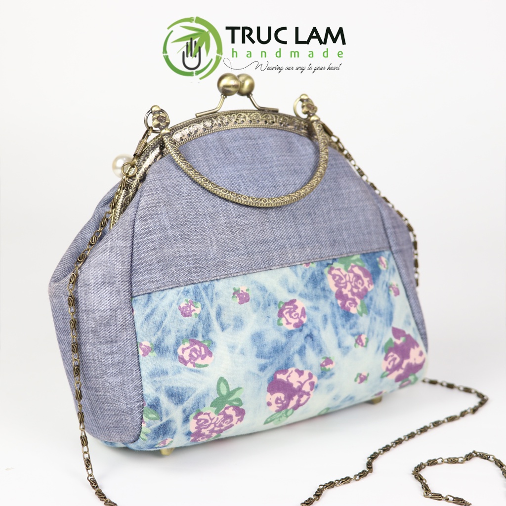 Túi Xách Tay Đeo Vai Thời Trang Nữ Vải Denim Khóa Nẹp Đồng Miệng Cong - Trúc Lâm Handmade