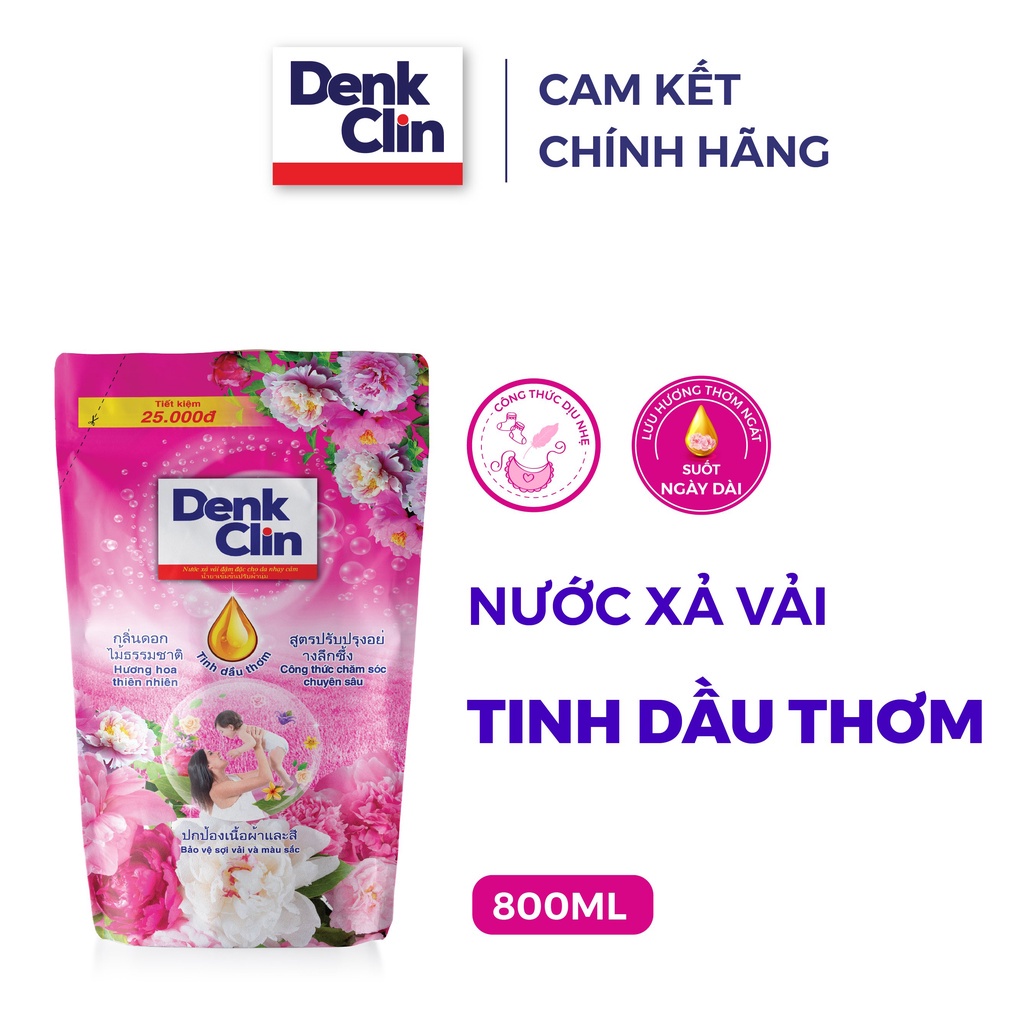 Nước xả làm mềm vải Denkclin chăm sóc chuyên sâu túi 800ml