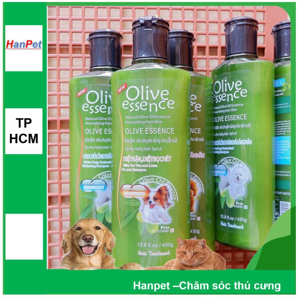 Sữa tắm tinh dầu ô liu chó mèo - Sữa tắm OLIVE dưỡng lông - 450ml loại chống rụng lông - dầu gội thú cưng