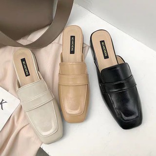 Sục da mũi vuông da mềm gót thấp