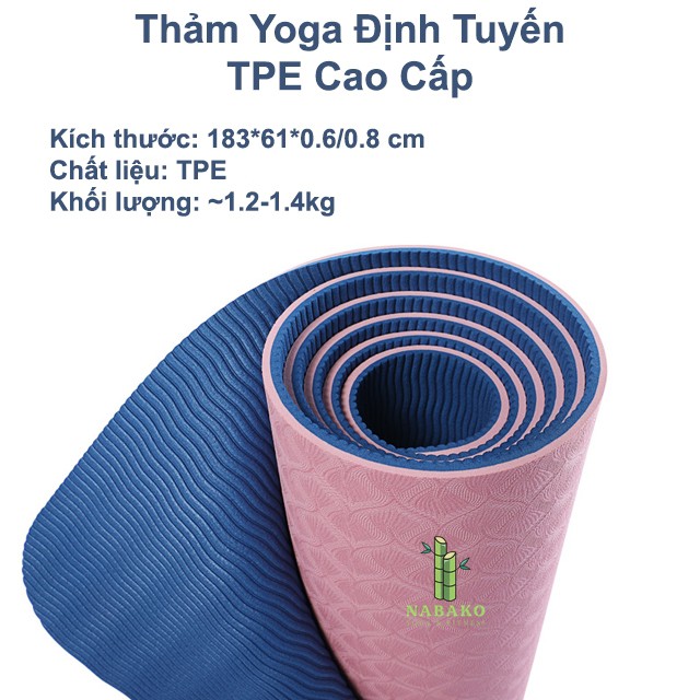 Thảm Tập Yoga 2 Lớp Định Tuyến TPE Chống Trượt 8mm Cao Cấp Tặng Kèm Túi và Vớ - Nabako