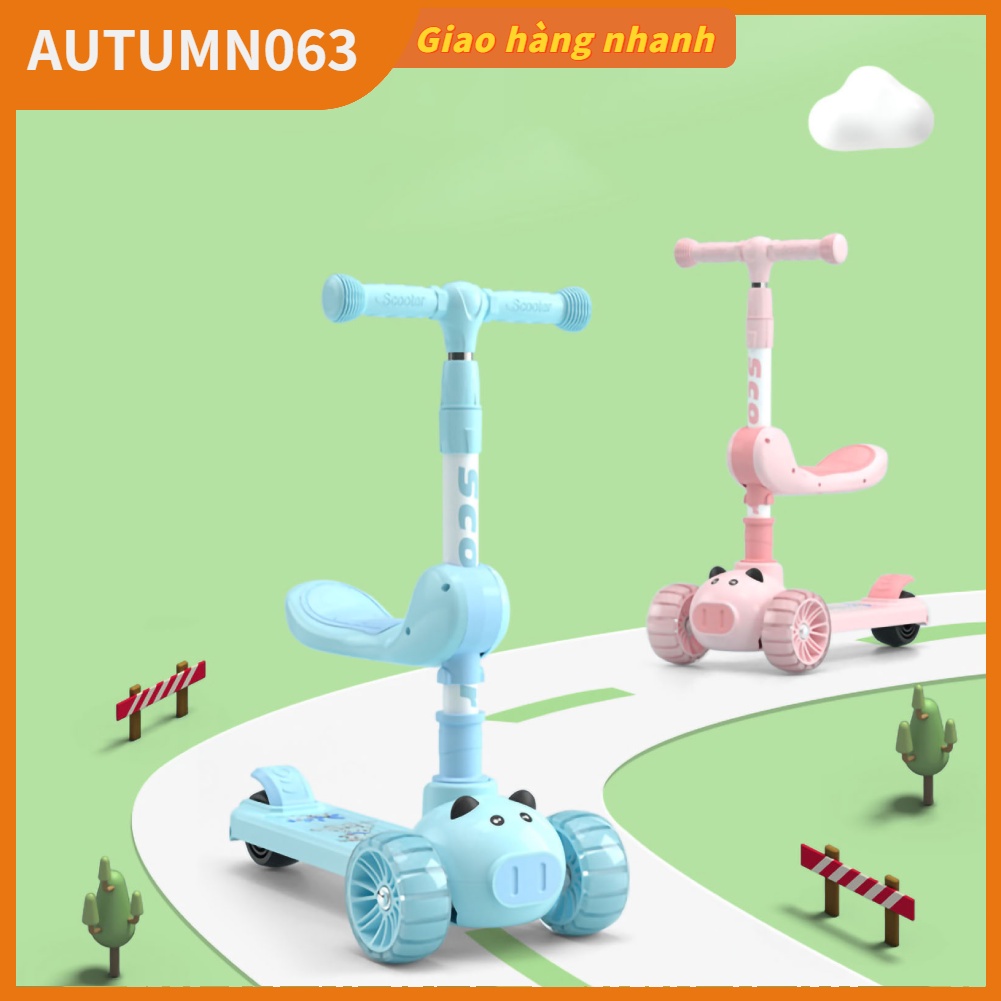Xe Scooter 3 Bánh Có Thể Điều Chỉnh Chiều Cao Có Đèn Và Nhạc Gấp Gọn Dành Cho Trẻ Em Autumn063