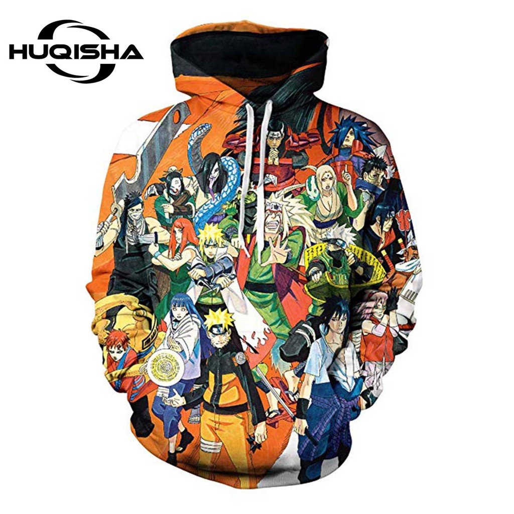 Áo hoodie HUQISHA cổ dây rút in họa tiết Naruto Akatsuki anime thời trang mới dành cho nam