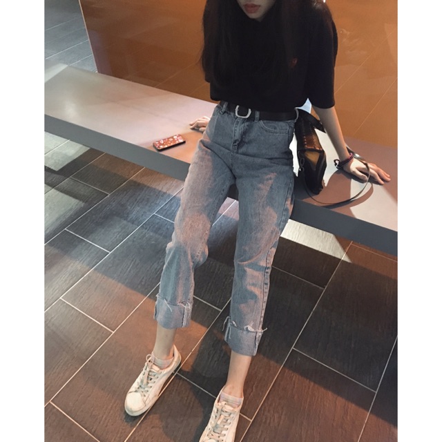 Quần baggy jeans gập gấu B082