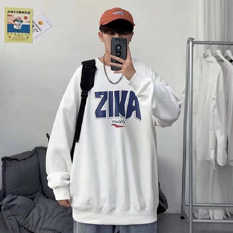 【M-5XL】Áo sweater tay dài dáng rộng cổ tròn in chữ cá tính thời trang mùa đông Nhật Bản giản dị thoải mái cho nam