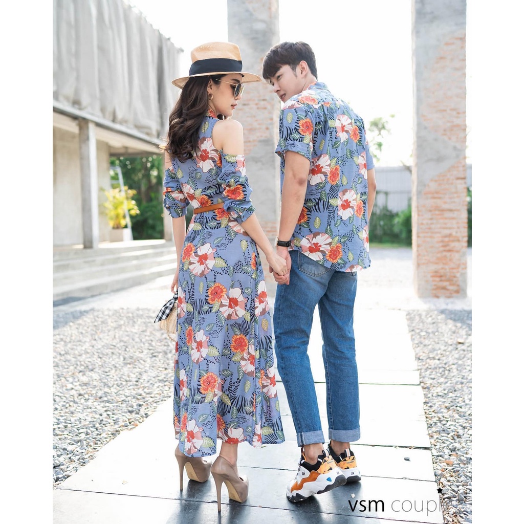 (CAO CẤP + ẢNH THẬT) Set áo váy đôi đi biển in hoa xẻ đùi đẹp (không kèm belt) Forever Couple Store