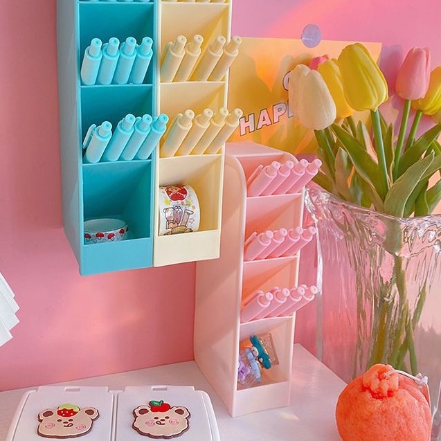 Hộp Đựng Viết, Kệ Đựng Bút Để Bàn Mini Màu Trắng-Pastel Nhiều Ngăn
