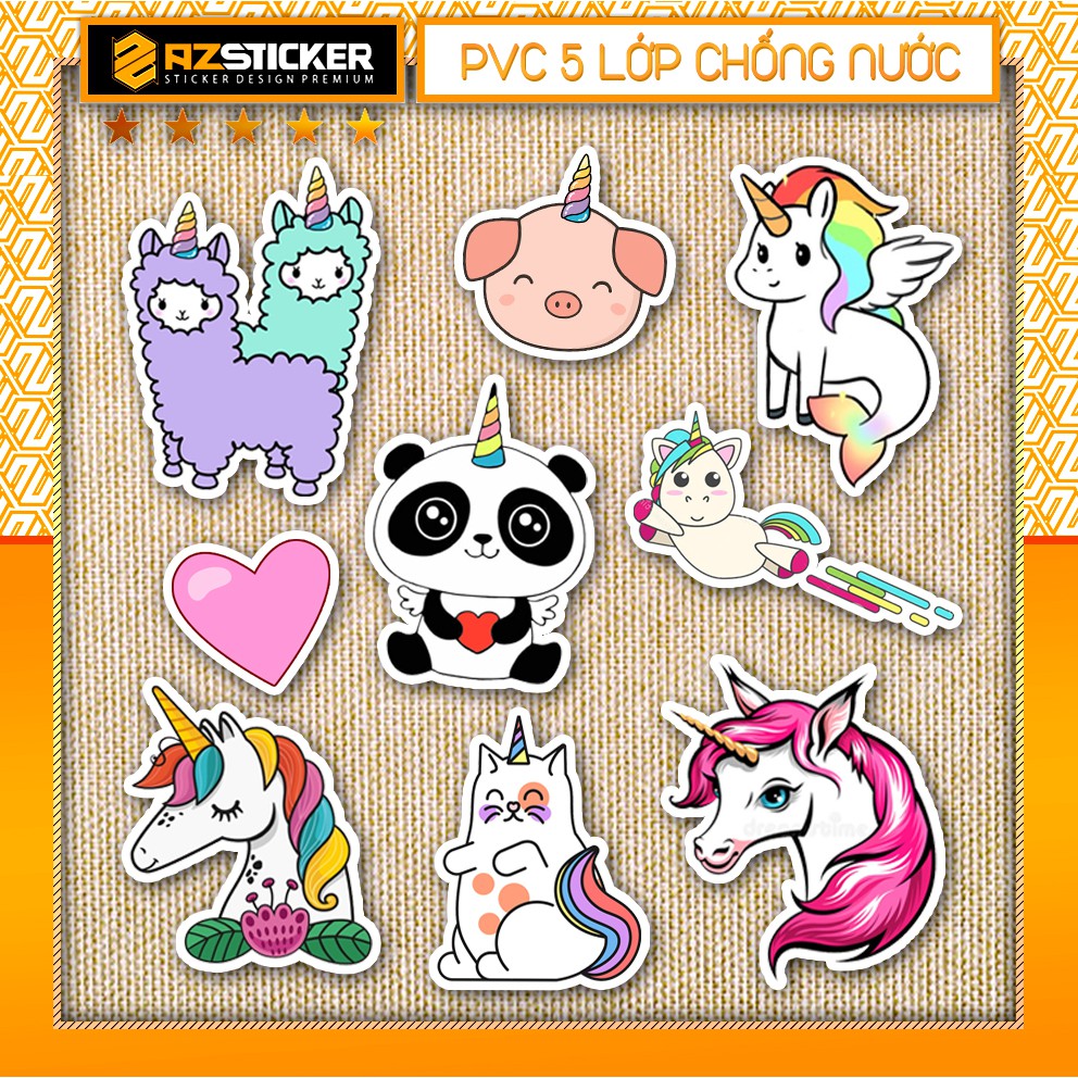 Sticker Unicorn | Hình Dán Cute Trang Trí Mũ Bảo Hiểm Cắt Sẵn Từng Hình Tại Azsticker
