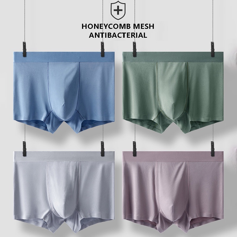Quần lót boxer modal co giãn không đường may thoáng khí kháng khuẩn màu trơn size lớn dành cho nam