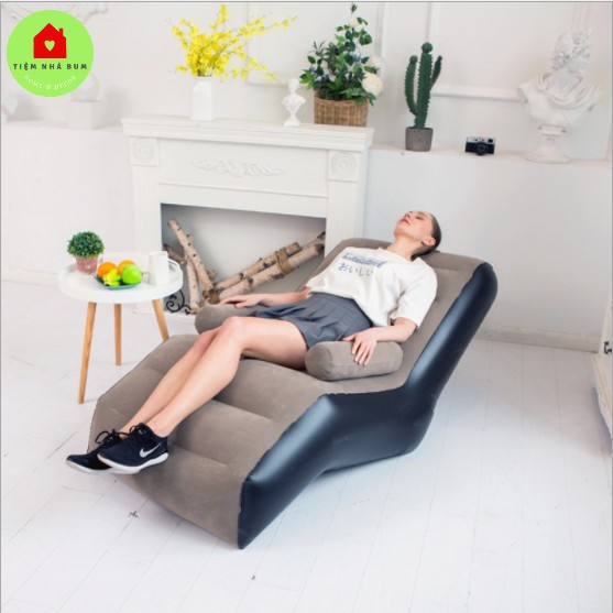 Ghế sofa lười bơm hơi, nệm hơi nằm nghỉ ngơi, thư giãn hình chữ S có tay dựa