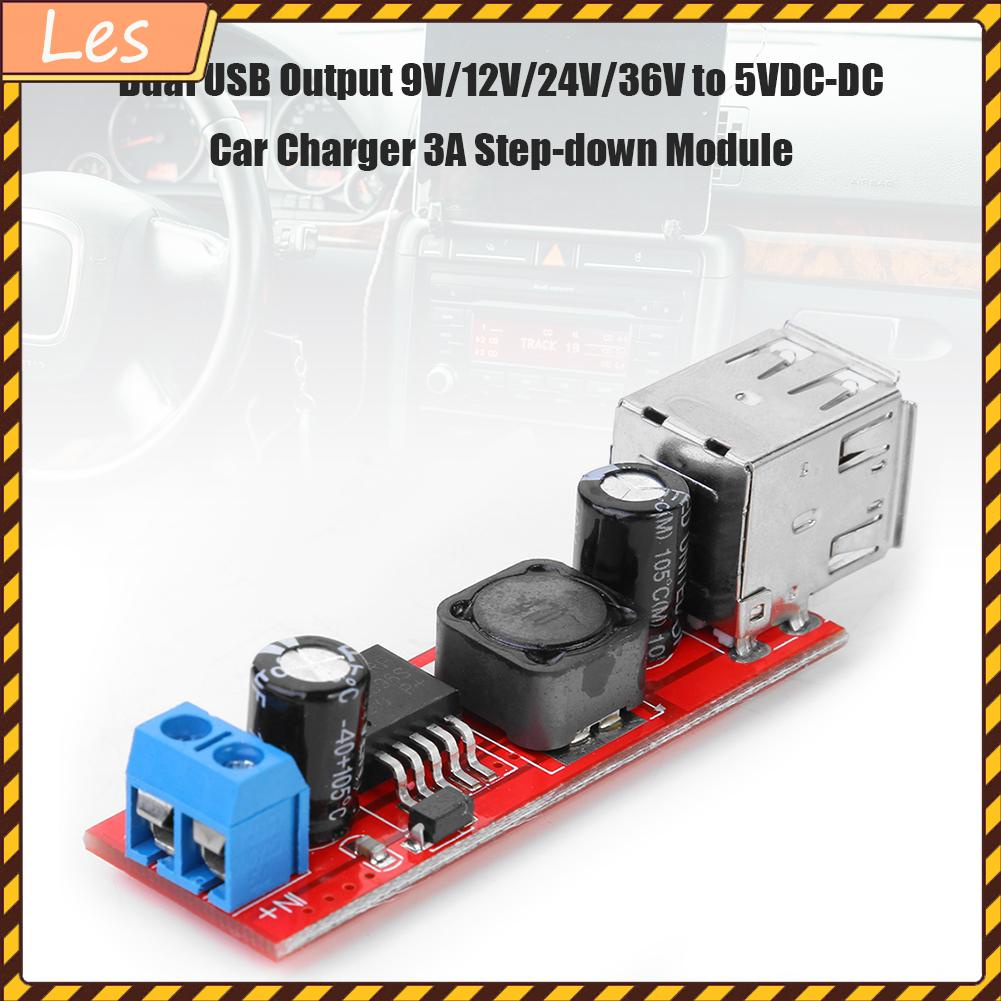 Mô đun hạ áp hai cổng USB 9V/12V/24V/36V sang 5VDC-DC 3A cho xe hơi