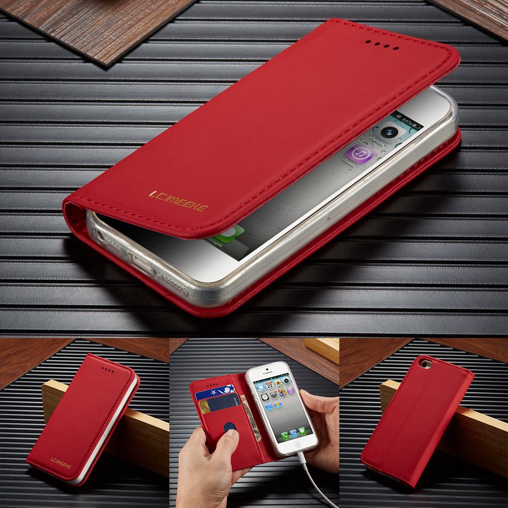 Bao da pu điện thoại nắp lật từ tính kiêm ví và giá đỡ cho IPhone 5 5S SE