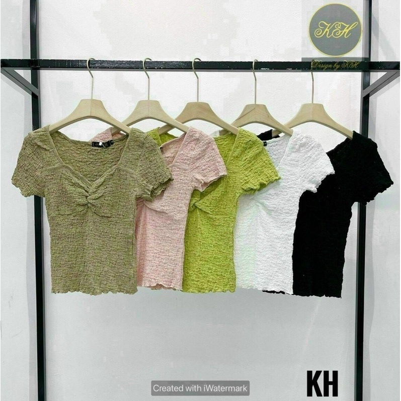 ♕✇Áo kiểu xốp nhăn cổ vuông rúm ngực, phông ngắn tay dáng ôm CS503 - NhiNhi Shop