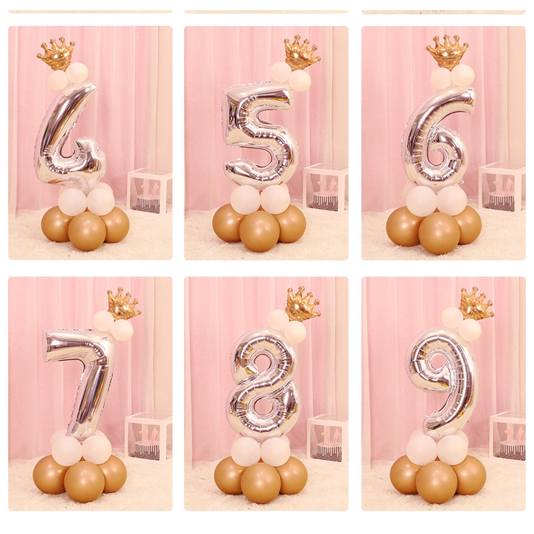 Bong Bóng Hình Vương Miện Bằng Lá Nhôm Màu Vàng/Bạc Kỹ Thuật Số 0-9 32 inch Trang Trí Tiệc Dành Cho Trẻ Em Trong Một Ngày
