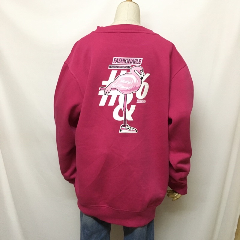 Áo hoodie nữ FL màu hồng freesize dáng dài cổ tròn tay dài in hình trên thân si tuyển NC