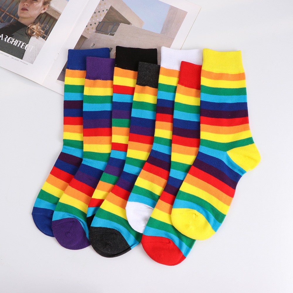 Tất Chân Kẻ Sọc Màu Cầu Vồng Thời Trang Cho Nam Nữ