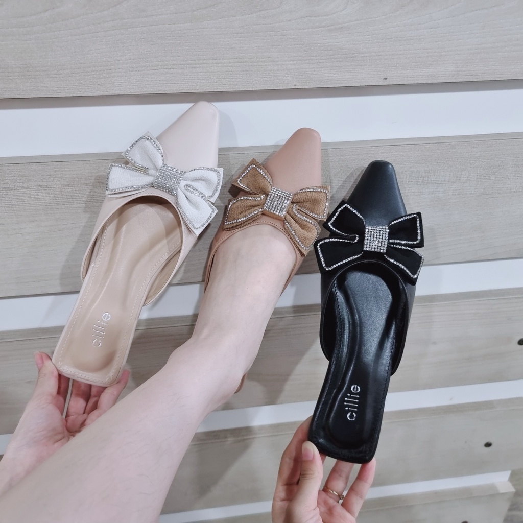 Giày sục mũi nhọn đính nơ phối đá nhẹ nhàng đi chơi dạo phố đi làm 1132