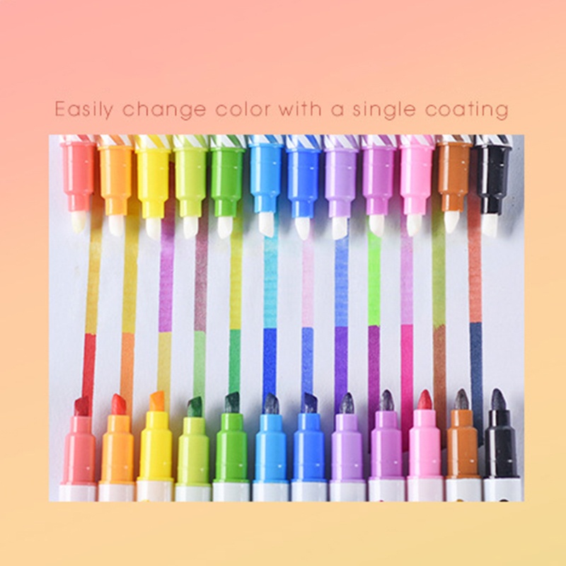 Bảng Phấn Bắt Sáng 12 Màu Hai Đầu Không Độc Hại Mau Khô Kèm Hộp Cho Học Sinh