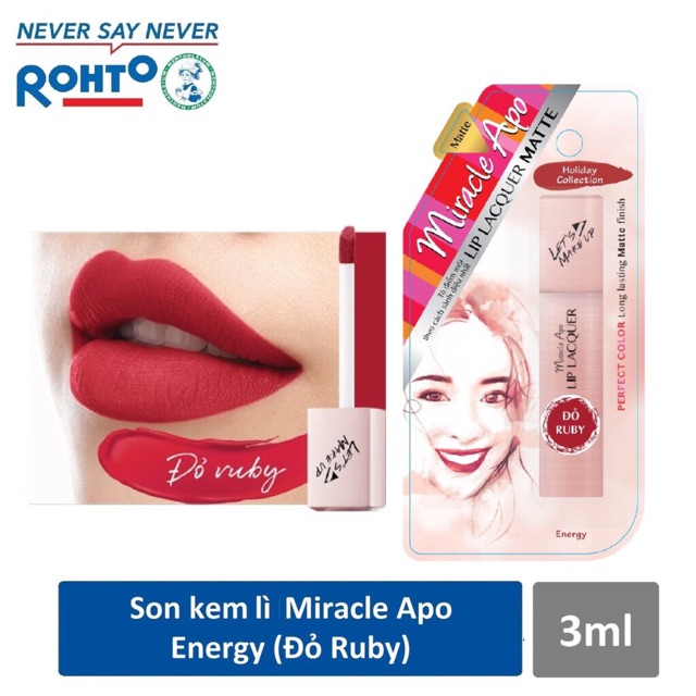 Son kem lì đẹp không vỏ- Miracle Apo Laquer Holiday đủ màu: Matte Cam đào, Matte đỏ đất, Matte đỏ Ruby, Matte Nude cam