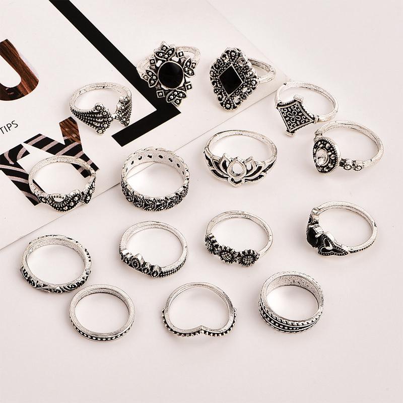 Vintage Boho Style Silver Plated Lotus Ring 15