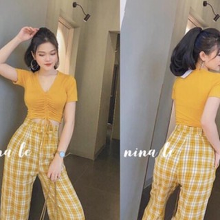áo thun nữ dây rút ngực chất cotton cá tính
