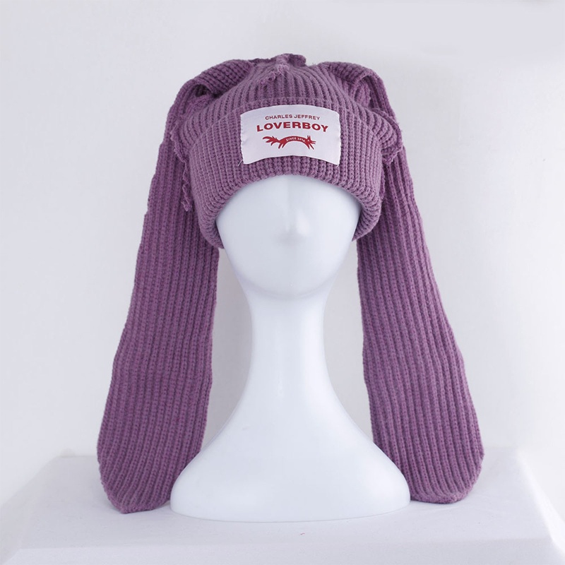 Mũ Len Beanie Đính Tai Thỏ Dài Ngộ Nghĩnh Cho Nữ