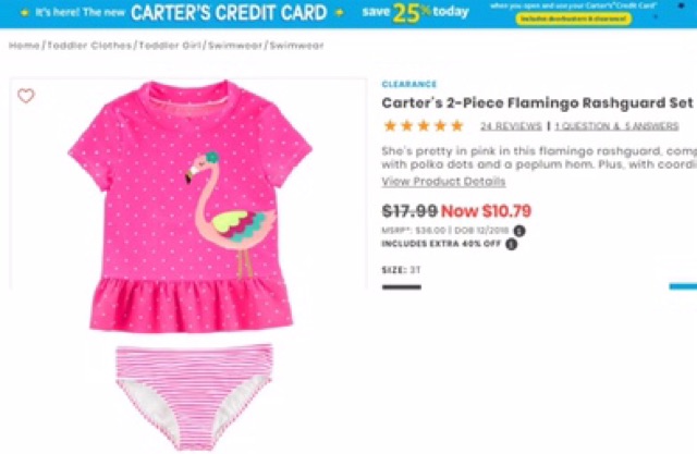 Bộ bơi bé gái size 18m-7t
