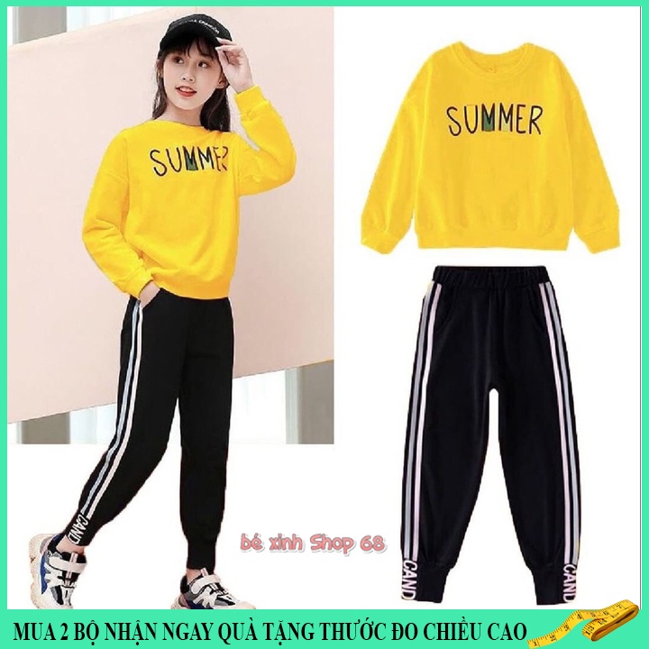 Bộ thu đông bé gái 18-45kg, quần áo thu đông bé gái 5-14 tuổi SUMMER vải da cá dày dặn, hàng may kĩ.SM39
