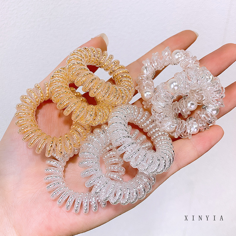 Dây buộc tóc co giãn thiết kế dạng dây điện thoại xoắn xinh xắn dành cho nữ